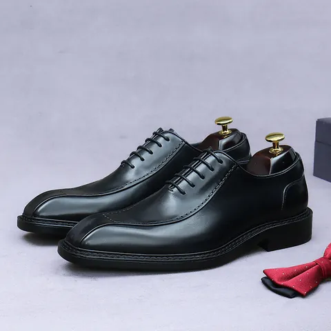 Herren Oxford Dress Schuhe Echt Rindsleder Eckige Zehenpartie Schnürung Business Hochzeit Schuhe Britischer Stil Schuhe