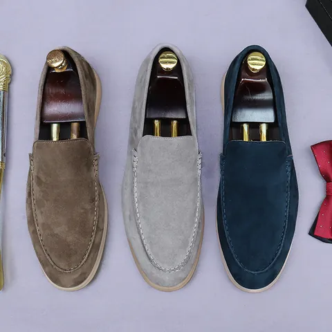 Mocassini da Uomo in Pelle Scamosciata Vintage Slip-on Scarpe Casual Business Stile Britannico Morbidi Mocassini a Punta Tonda