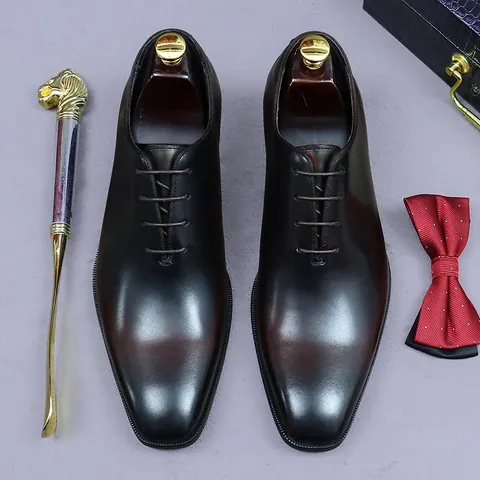 Men's Genuine Leather Oxford Shoes Classic Business Formal Dress Shoes Lace-up Cowhide British Style For Wedding Groom