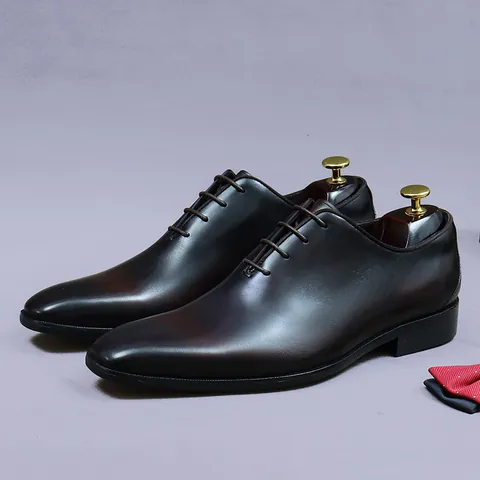 Men's Genuine Leather Oxford Shoes Classic Business Formal Dress Shoes Lace-up Cowhide British Style For Wedding Groom