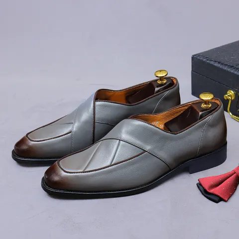 British Style Genuine Cowhide Leather Men's Business Shoes Vintage Formal Wedding Loafers Slip On Dress Shoes For Gentleman