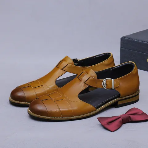 Sandalias de Cuero de Vaca Genuino para Hombre Trenzadas Punta Cerrada Hebilla Transpirables Business Casual Zapatos Vintage