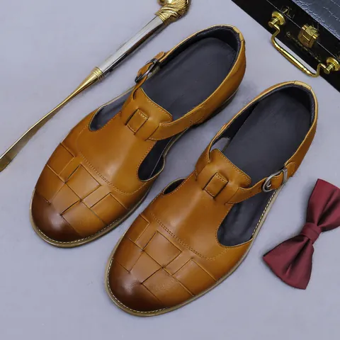 Sandalias de Cuero de Vaca Genuino para Hombre Trenzadas Punta Cerrada Hebilla Transpirables Business Casual Zapatos Vintage