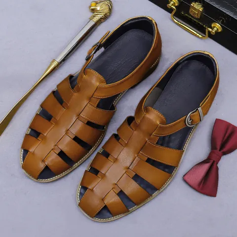 Men Retro Cowhide Leather Fisherman Sandals Closed Toe Woven Buckle Business Casual Dress Shoes For Men Summer Sandals