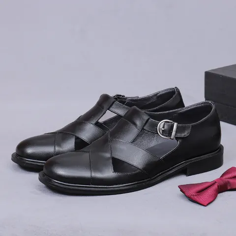 Sandalias de Hombre de Cuero de Vaca de Negocios Punta Cerrada Correa Cruzada Hebilla Transpirable Antideslizante Zapatos de Vestir Casual Oficina