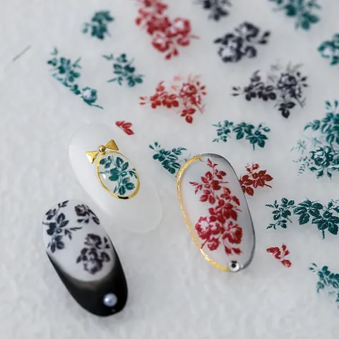 Vintage Rosen Blumen Nagelkunst Aufkleber Hauchdünne Selbstklebende Nagelabziehbilder Retro Nostalgisches Blumenmuster TS-923 DIY Maniküre Dekoration Für Damen