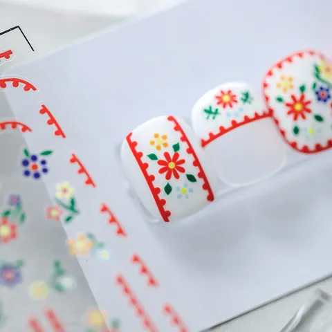 Matte Dünne Nagelaufkleber Rote Wellenförmige Blumenmuster Selbstklebende Nail Art Decals Für Damen Täglich DIY Dekoration