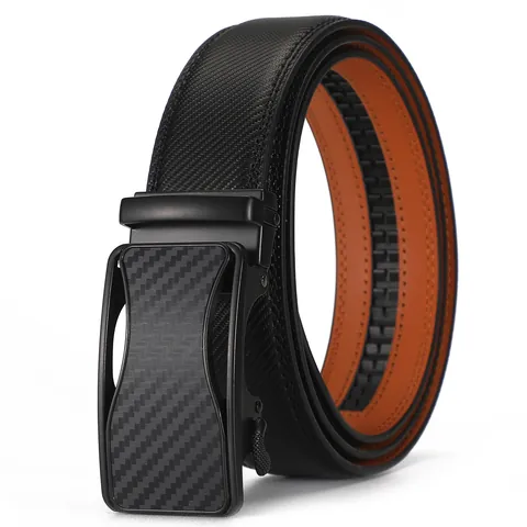 Men's Business Genuine Leather Automatic Buckle Belt Cowhide Waist Strap With Carbon Fiber Texture Buckle Fashion Accessories