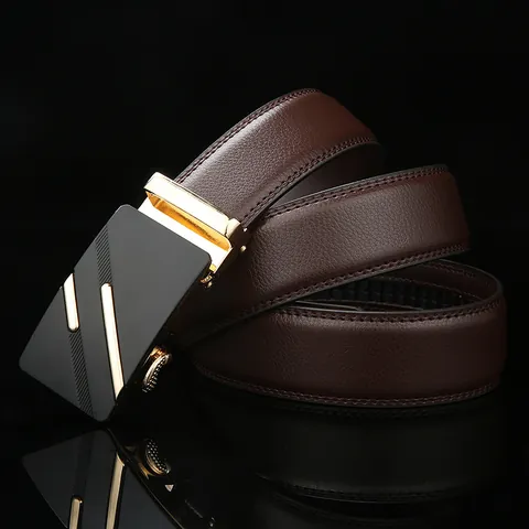 Cintura Da Uomo In Pelle Crosta Business Casual Con Fibbia Automatica In Lega Cinturino Di Lusso Trama Litchi Per Abiti