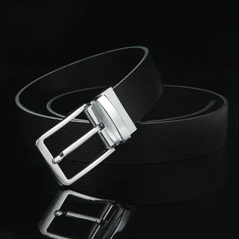 Men's Business Casual Split Leather Belt With Alloy Pin Buckle Perforated Geometric Texture Fashion Waist Strap For Men