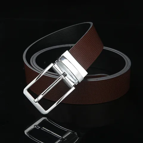 Men's Business Casual Split Leather Belt With Alloy Pin Buckle Perforated Geometric Texture Fashion Waist Strap For Men