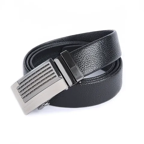 Herren Echtleder Gürtel Mit Automatik-Legierungsschnalle Business Casual Litschi-Textur Taillenband Für Herren Verstellbar Schwarz