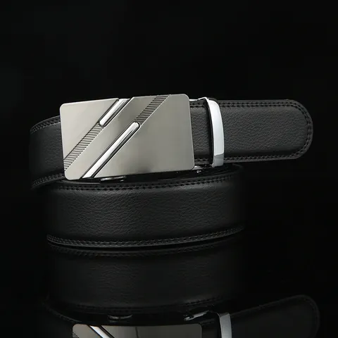 Heren Zakelijk Casual Riem Van Gespleten Koeienhuid Met Automatische Legering Gesp Litchi Textuur Stiksel Tailleband Voor Mannen
