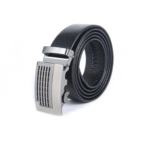 Herren Echtleder Gürtel Mit Automatik-Legierungsschnalle Business Casual Litschi-Textur Taillenband Für Herren Verstellbar Schwarz