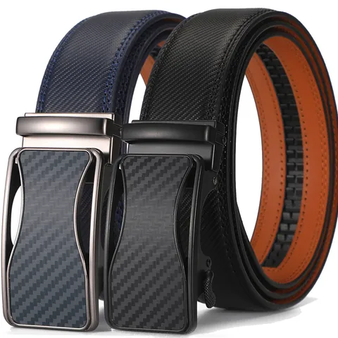 Men's Business Genuine Leather Automatic Buckle Belt Cowhide Waist Strap With Carbon Fiber Texture Buckle Fashion Accessories