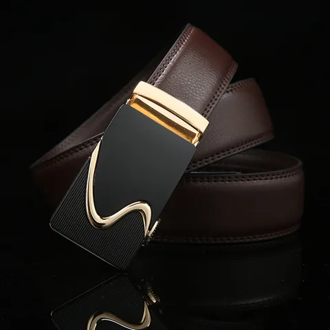 Herren Mode Ledergürtel Mit Automatikschließe Legierung Business Casual Lychee-Muster Verstellbarer Hüftgurt Gürtel