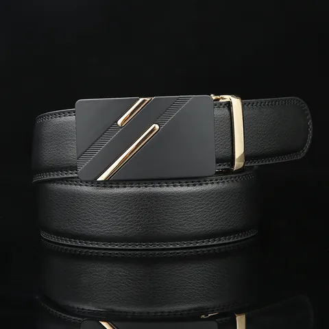Cintura Da Uomo In Pelle Crosta Business Casual Con Fibbia Automatica In Lega Cinturino Di Lusso Trama Litchi Per Abiti