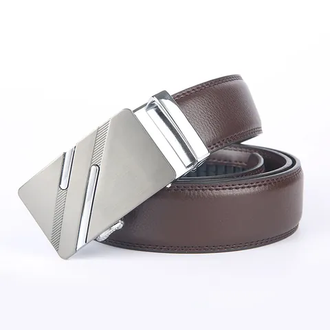 Heren Zakelijk Casual Riem Van Gespleten Koeienhuid Met Automatische Legering Gesp Litchi Textuur Stiksel Tailleband Voor Mannen