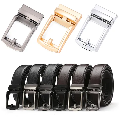 Men Business Genuine Leather Belt Simple Fashion Automatic Buckle Split Cowhide Waist Strap Adjustable Casual Luxury Belt