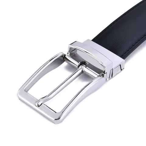 Men's Reversible Split Cowhide Leather Belt Rotating Zinc Alloy Pin Buckle Double Sided Business Casual Waistband Strap