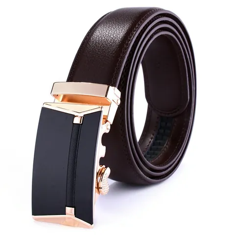 Ceinture Homme Business Décontractée avec Boucle Automatique en Cuir de Bovin Refendu de Haute Qualité pour Bureau Pantalons Costumes
