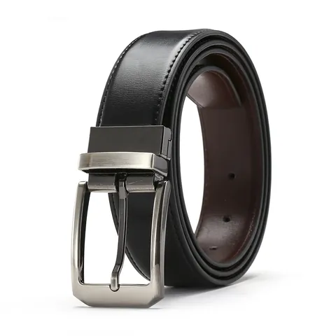 Men's Reversible Genuine Leather Belt With Rotating Alloy Pin Buckle Cowhide Casual Business Waist Strap For Men
