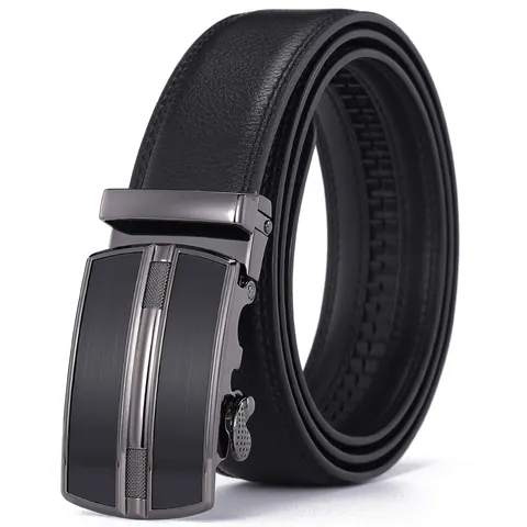 Men's Cowhide Leather Belt With Zinc Alloy Automatic Buckle Business Casual Litchi Texture Formal Waist Strap