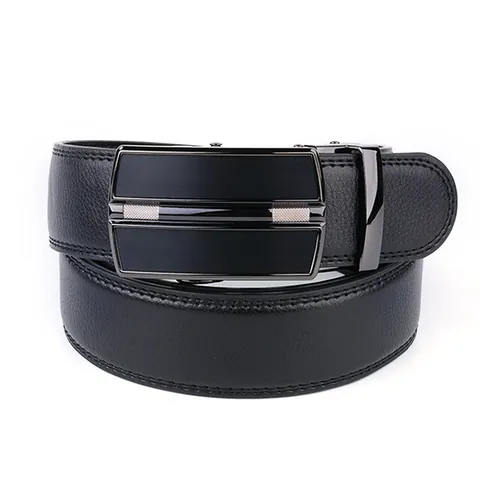 Cinturón de Cuero Genuino Casual de Negocios para Hombre Con Hebilla Automática de Aleación Patrón de Lichi para Oficina