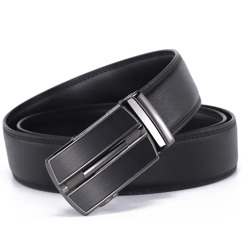 Men's Cowhide Leather Belt With Zinc Alloy Automatic Buckle Business Casual Litchi Texture Formal Waist Strap