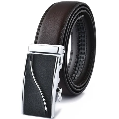 Cintura da Uomo con Fibbia Automatica in Vera Pelle di Crosta di Vacchetta Cinturino per Uomo Business Casual Ufficio Nero Marrone