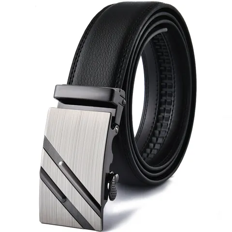 Men Business Casual Split Cowhide Leather Belt With Automatic Alloy Buckle Litchi Pattern Waistband For Men Accessories