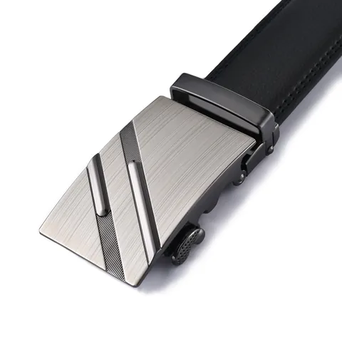 Men's Business Casual Automatic Buckle Belt Second Layer Cowhide Leather Alloy Buckle Adjustable Waist Strap Black Brown