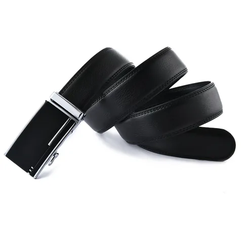 Men Business Automatic Buckle Belt Cowhide Leather Formal Waist Strap With Alloy Buckle Adjustable Daily Fashion Accessory