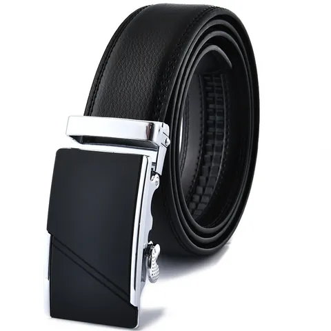 Cinturón de Cuero Genuino para Hombre Hebilla Automática de Aleación Negocios Textura Litchi Clásico Formal Casual