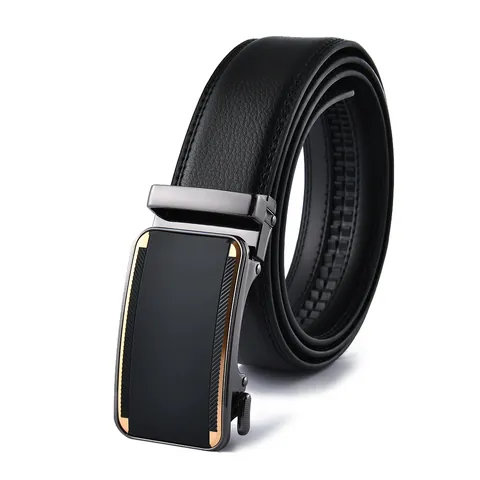 Men's Automatic Buckle Belt Business Casual Split Cowhide Leather Waist Strap Litchi Texture Alloy Buckle Men Accessories