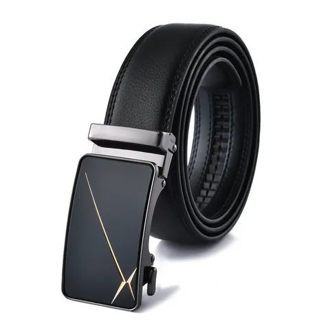 Men's Split Cowhide Leather Belt With Alloy Automatic Buckle Business Casual Litchi Texture Adjustable Waist Strap Fashion Accessories