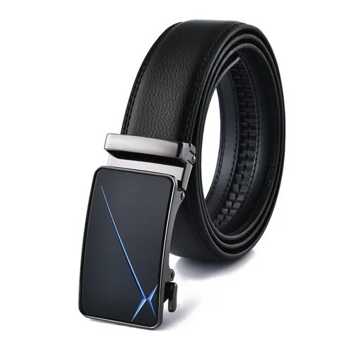 Men's Split Cowhide Leather Belt With Alloy Automatic Buckle Business Casual Litchi Texture Adjustable Waist Strap Fashion Accessories