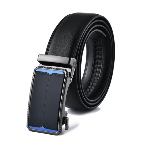 Men's Business Casual Leather Belt With Zinc Alloy Automatic Buckle Double Layer Cowhide Lychee Texture Adjustable Waist Belt