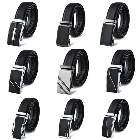 Men's Automatic Buckle Belt Genuine Leather Split Cowhide Business Casual Waistband For Men Adjustable Black Brown Zinc Alloy Buckle Strap