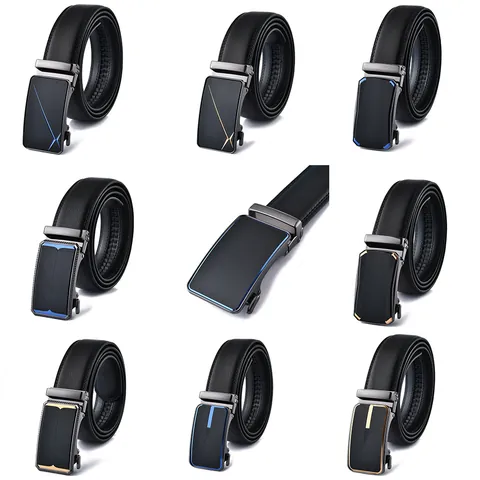 Men Automatic Buckle Belt Split Cowhide Leather Strap Alloy Geometric Buckle Business Casual Fashion Waistband For Men