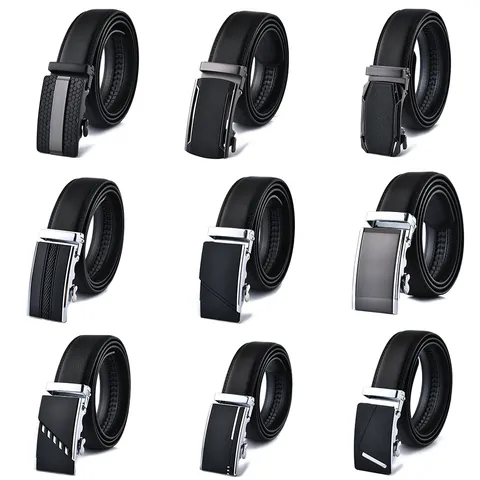 Men's Split Cowhide Leather Automatic Buckle Belt Business Casual Waist Strap With Alloy Buckle Black Brown Belts