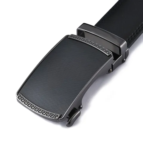 Men Business Fashion Automatic Buckle Split Cowhide Leather Belt Brushed Zinc Alloy Buckle Lychee Pattern Daily Dress Belt