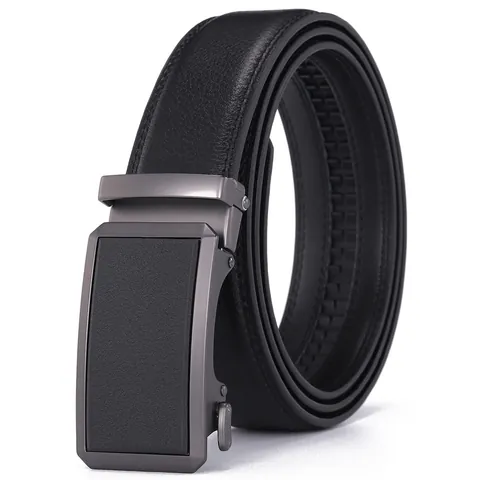Ceinture pour Hommes en Cuir de Vachette Véritable Avec Boucle Automatique en Alliage Business Décontracté Couleur Unie
