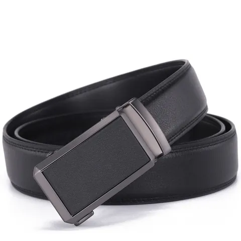 Ceinture pour Hommes en Cuir de Vachette Véritable Avec Boucle Automatique en Alliage Business Décontracté Couleur Unie
