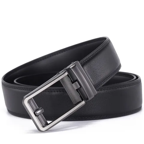Men Automatic Buckle Leather Belt Business Casual Fashion Embossed Waistband Split Cowhide Belt With Alloy Buckle For Men Gift
