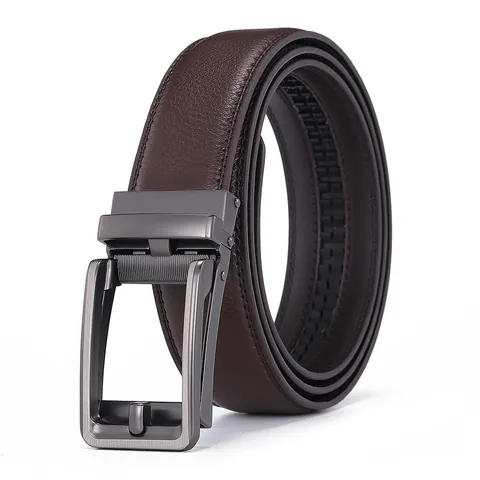 Men Genuine Leather Belt Automatic Alloy Buckle Split Cowhide Business Casual Waist Strap For Trousers Jeans Black Brown