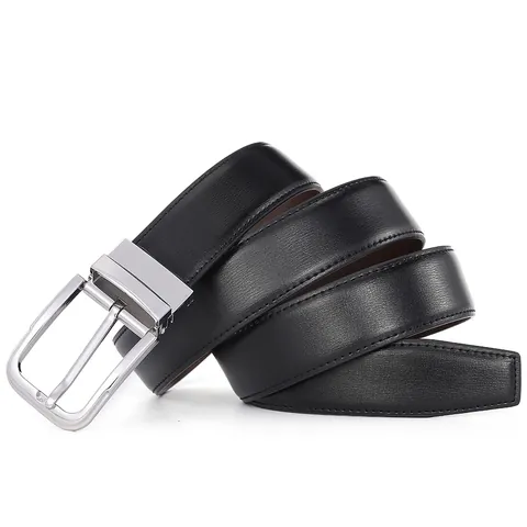 Men's Reversible Split Cowhide Leather Belt With Rotating Zinc Alloy Pin Buckle Business Casual Double Sided Waist Strap