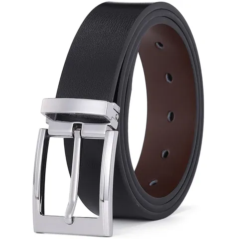 Cintura da Uomo in Crostato di Pelle Fronte-Retro Fibbia ad Ardiglione in Lega di Zinco Business Casual per Pantaloni