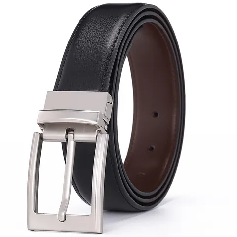 Men Double Sided Cowhide Leather Belt With Rotatable Zinc Alloy Pin Buckle Business Casual Fashion Reversible Waist Strap