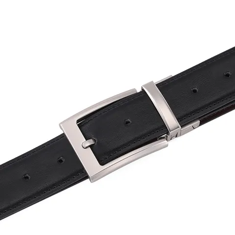 Men Double Sided Cowhide Leather Belt With Rotatable Zinc Alloy Pin Buckle Business Casual Fashion Reversible Waist Strap